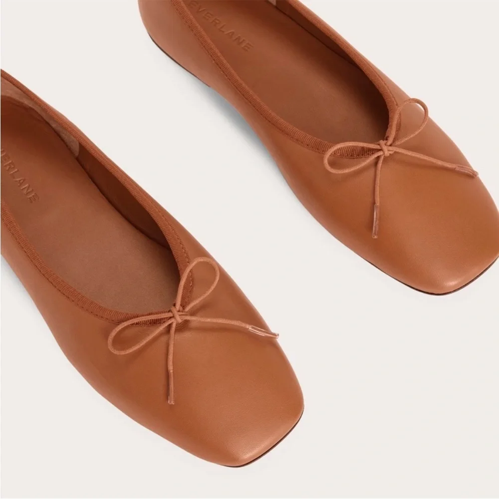 EXC LN EVERLANE The Day Ballet Flat Cognac Brown Toasted Almond 8.5 Square Toe - Picture 5 of 11